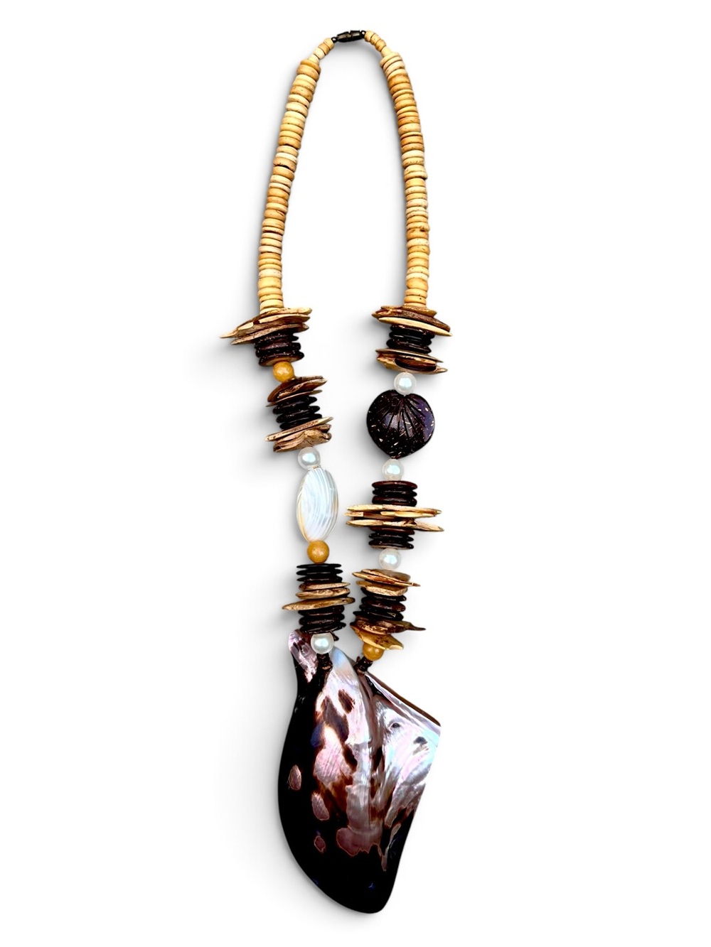 Vintage 1960s Handmade Hawaiian Abalone Shell Statement Necklace
